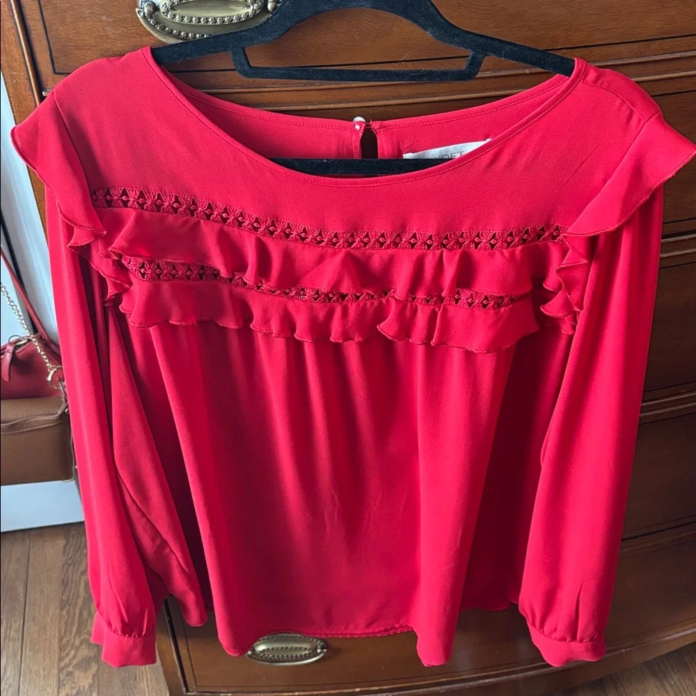 LOFT Vibrant Red Ruffle Blouse - Picture 1 of 4